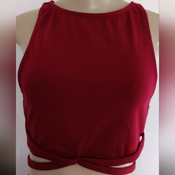 HAODUOYI Deep Red Wrap Crop Top - Picture 2 of 5